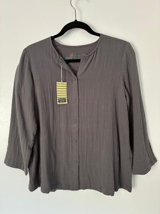 Gudrun Sjödén Tops - NEW Gudrun Sjoden Gray 3/4 Sleeve Organic Cotton Button Close Blouse Size S